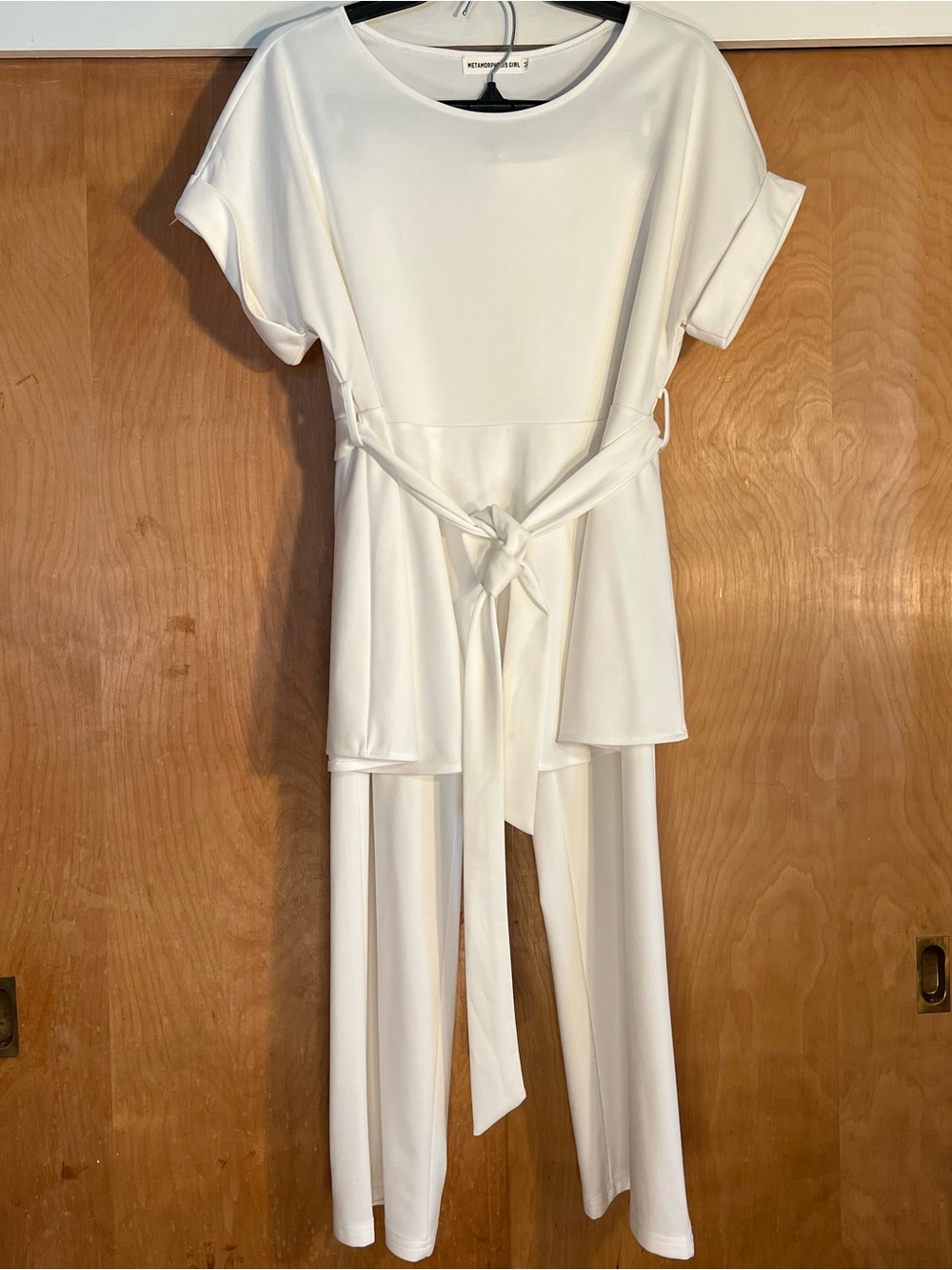 Women's Cream Tie-Waist Two Piece Pantsuit by Metamorphosis Girl